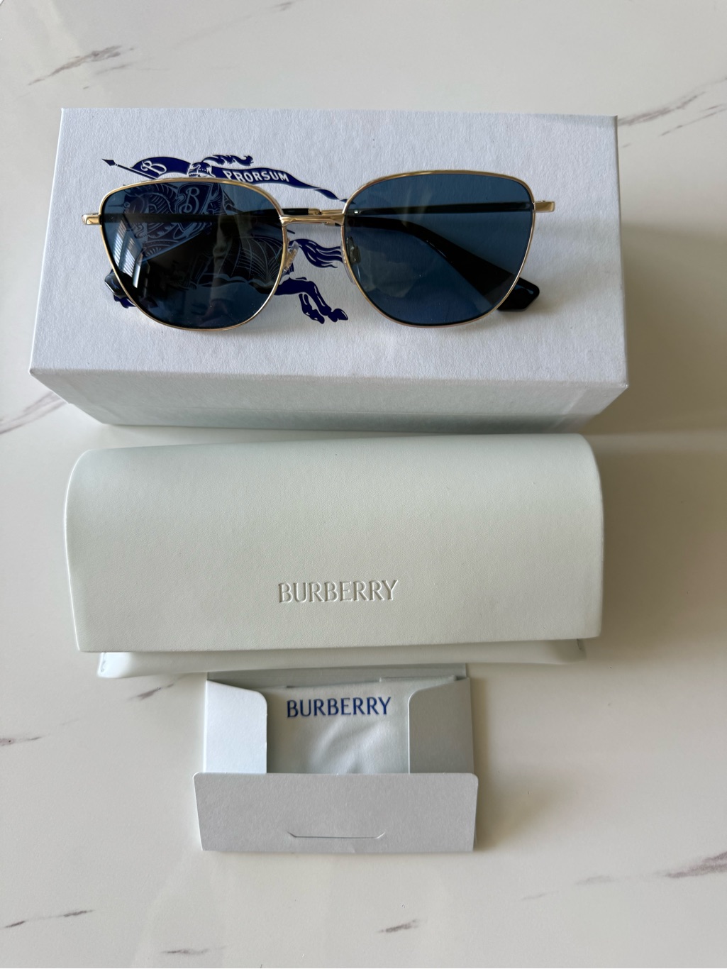 Burberry Be3171 Gold Metal Blue Lens Sunglasses 5717145 WCase  Brand New